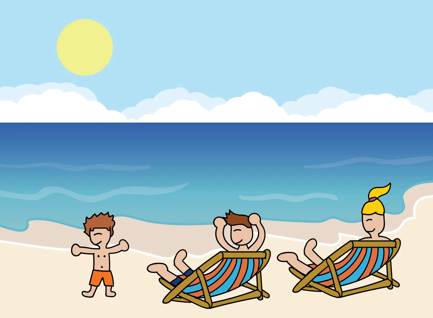 family hanging out at the beach